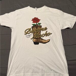 Besame Mucho White Graphic T-Shirt with Rose and Boot Design